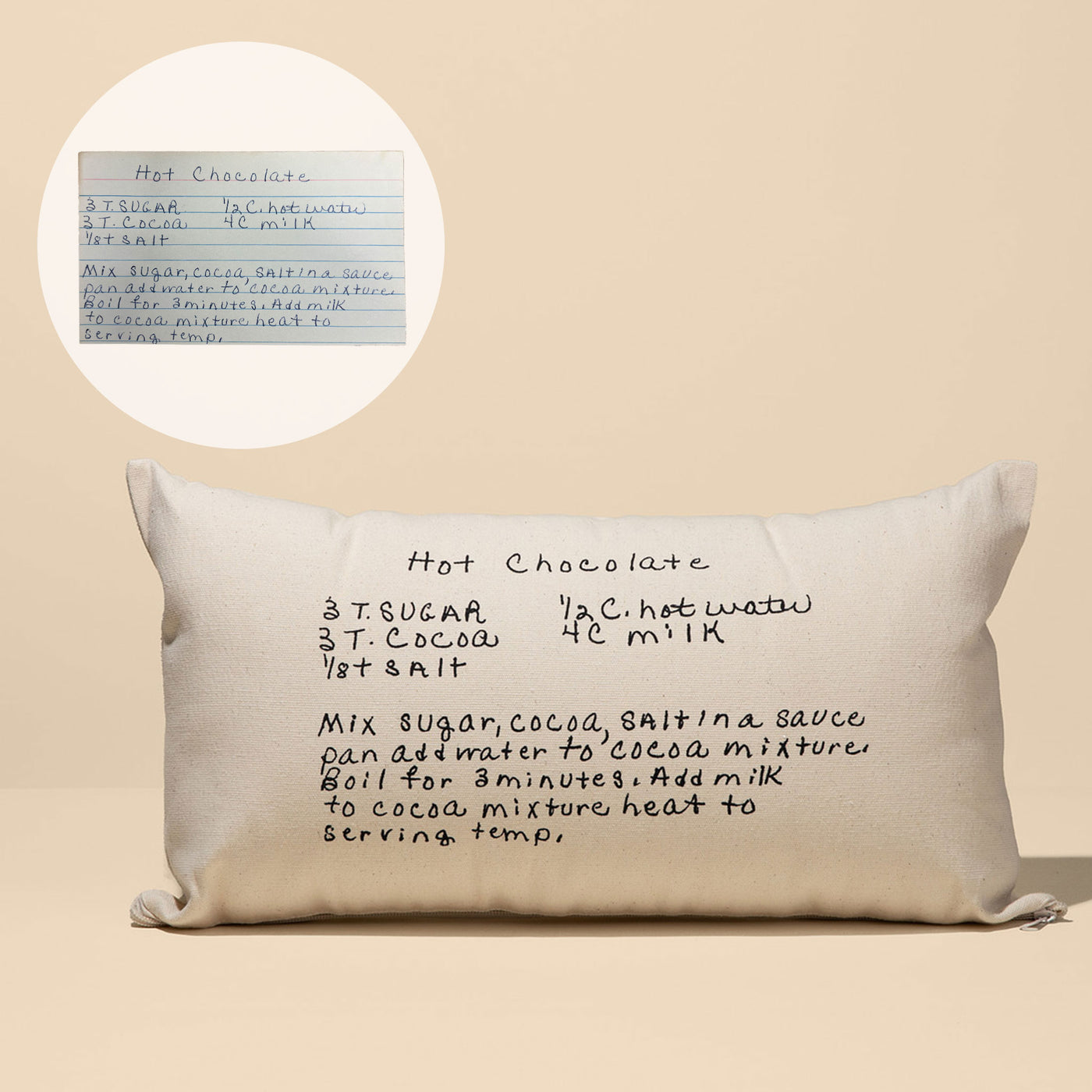 Natural Canvas Custom Family Recipe Lumbar Pillow