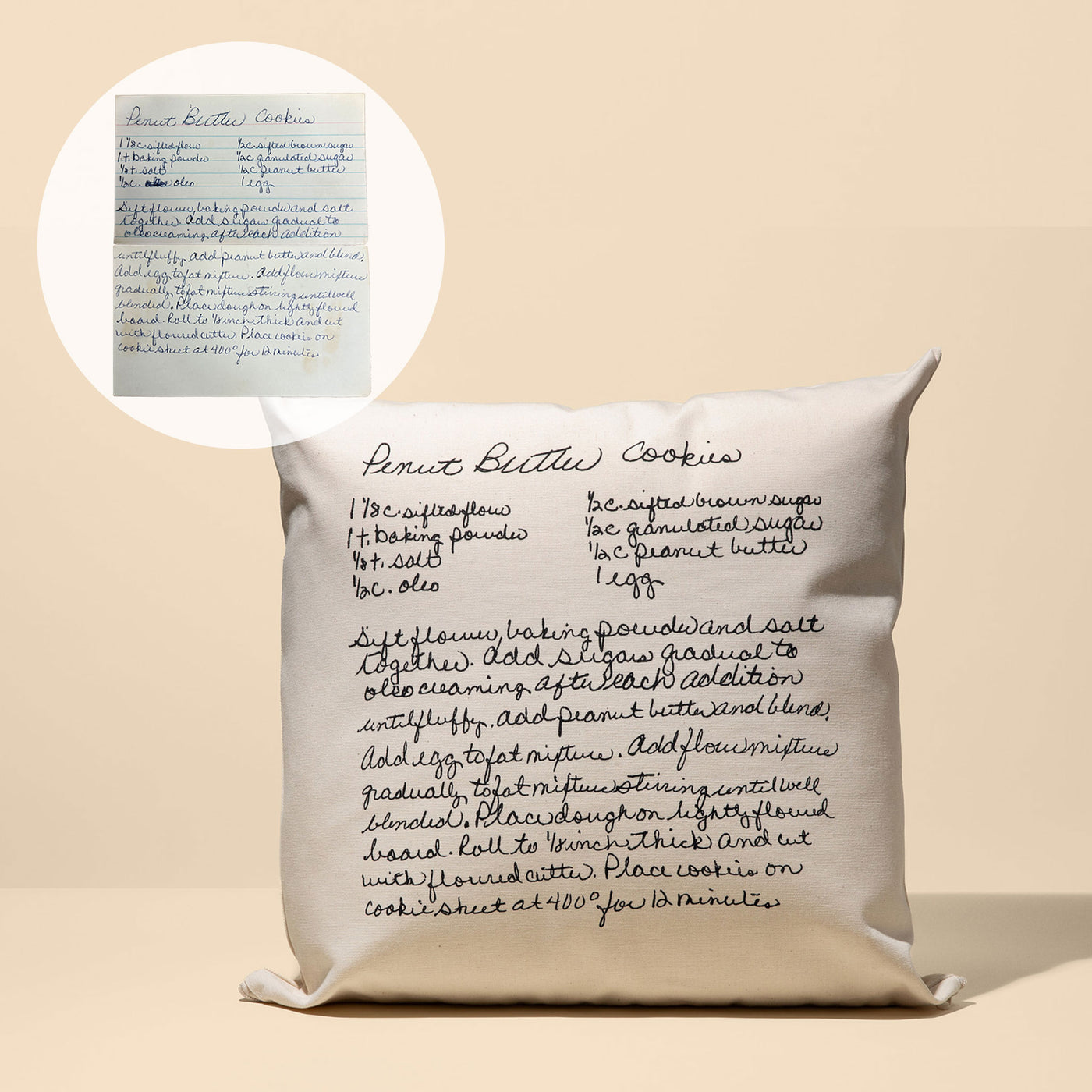 Natural Canvas Custom Family Recipe Decorative Pillow