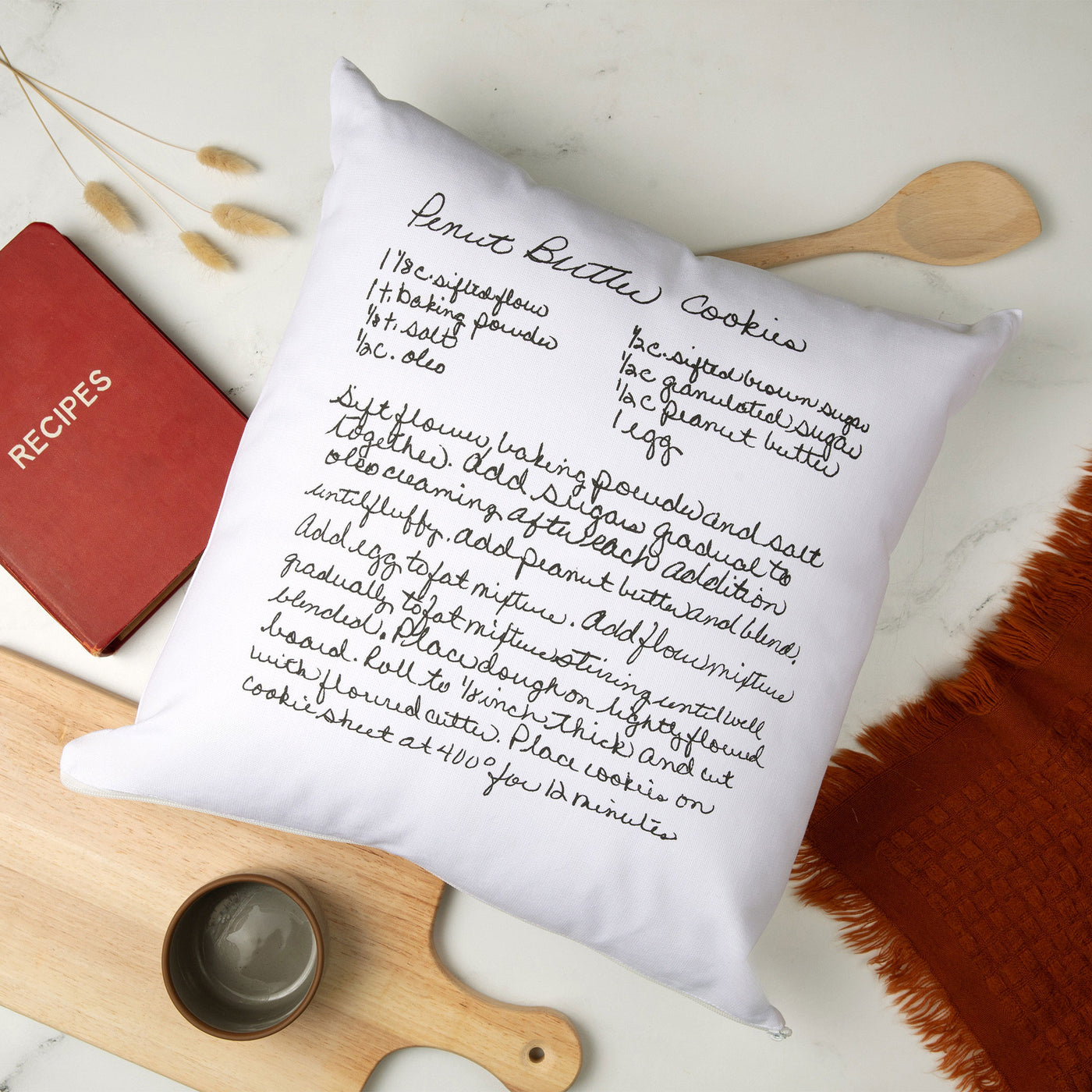 White Canvas Custom Family Recipe Decorative Pillow