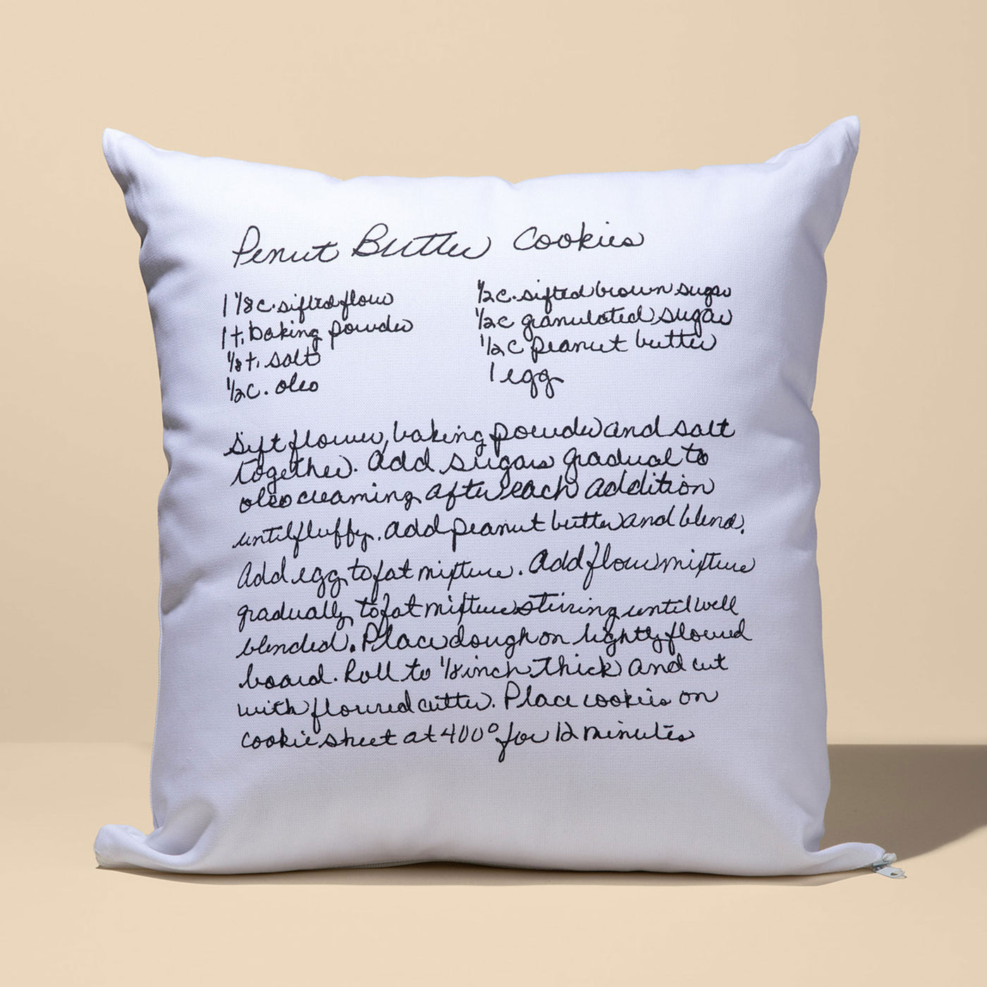 White Canvas Custom Family Recipe Decorative Pillow