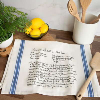 Blue Striped Custom Family Recipe Kitchen Towel