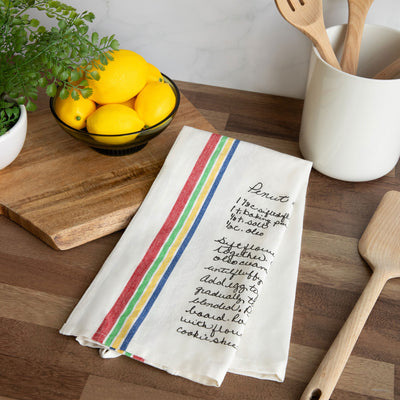 Multi Color Striped Custom Family Recipe Kitchen Towel