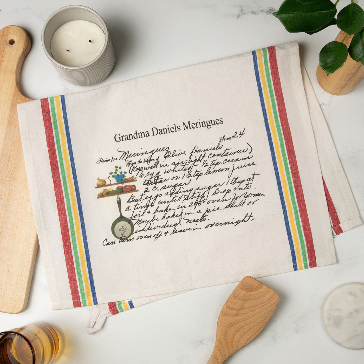 Multi Color Striped Custom Family Recipe Kitchen Towel