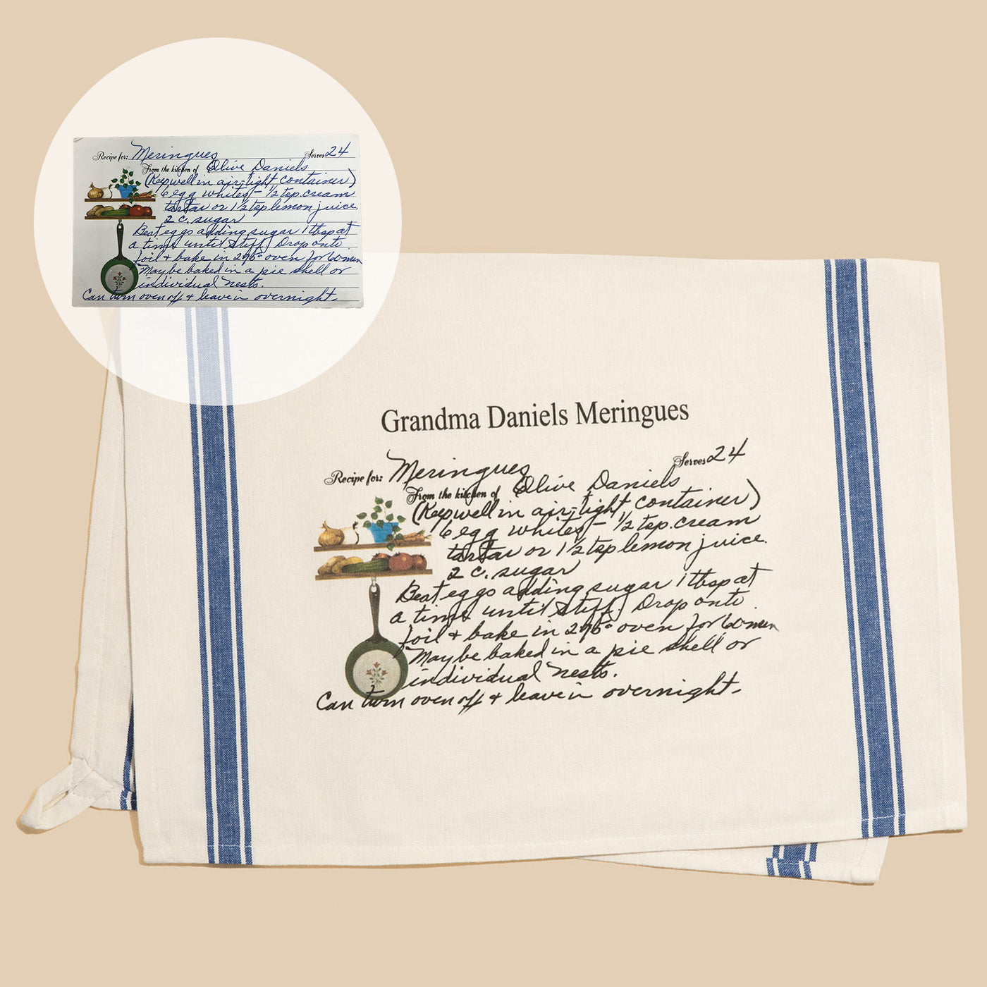 Blue Striped Custom Family Recipe Kitchen Towel