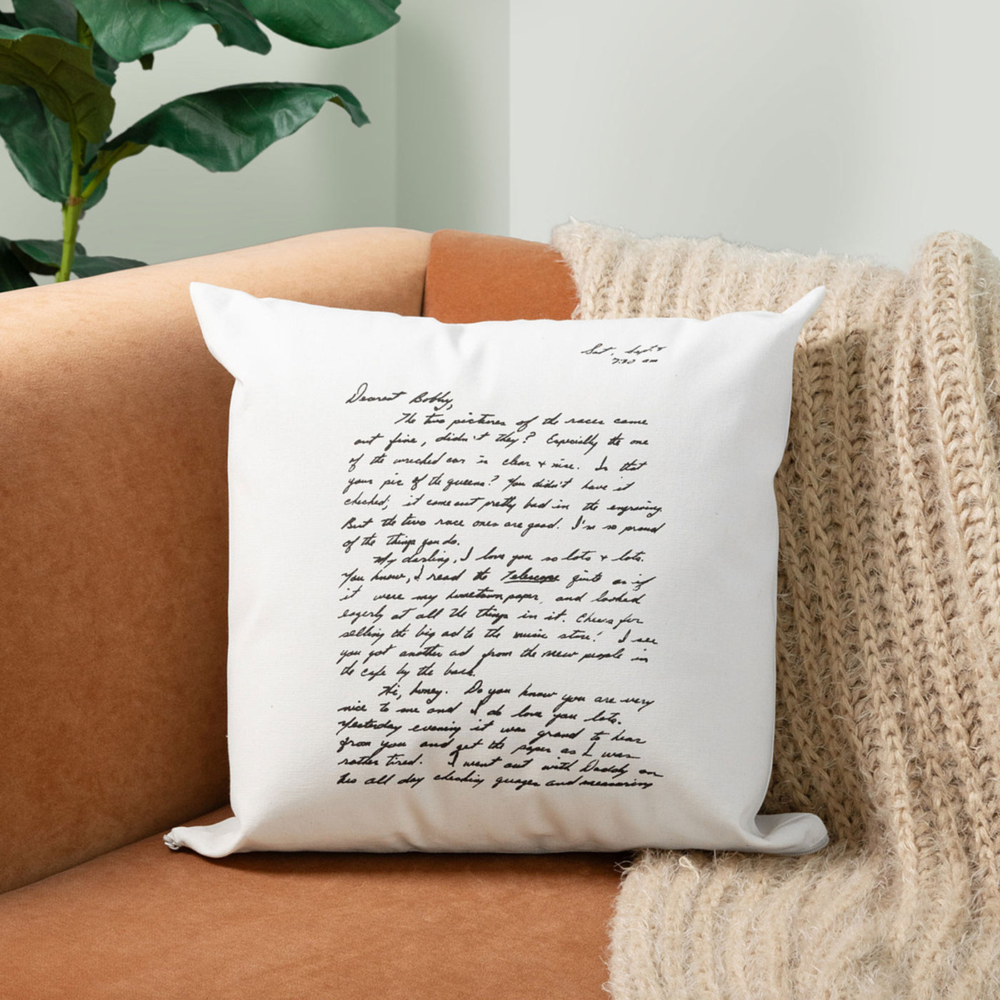 White Custom Handwritten Letter Decorative Pillow