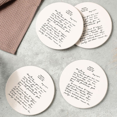 Custom Handwritten Letter Ceramic Round Coaster Set