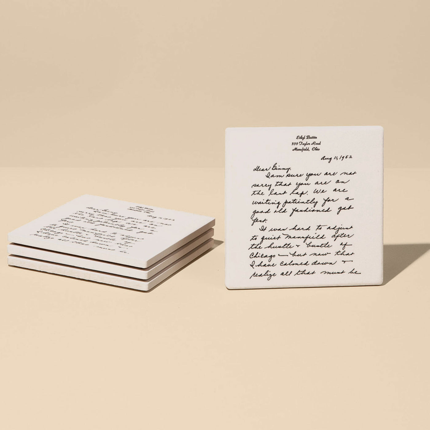 Custom Handwritten Letter Square Ceramic Coaster Set