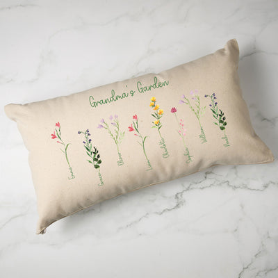 Custom Family Names Flower Lumbar Pillow - Natural Canvas