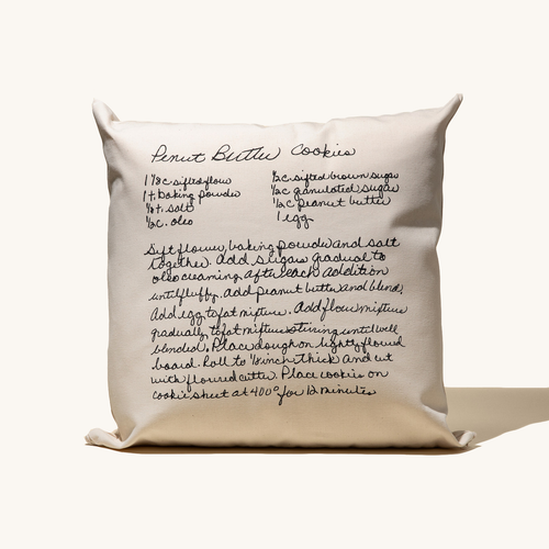Cotton Canvas Pillow with handwritten recipe on a white background. The Printed Gift