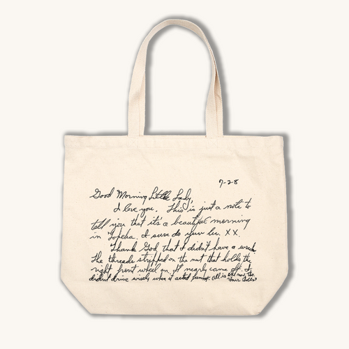 Custom natural cotton canvas tote bag with handwritten letter text. Turn handwritten letters into custom gifts. The Printed Gift