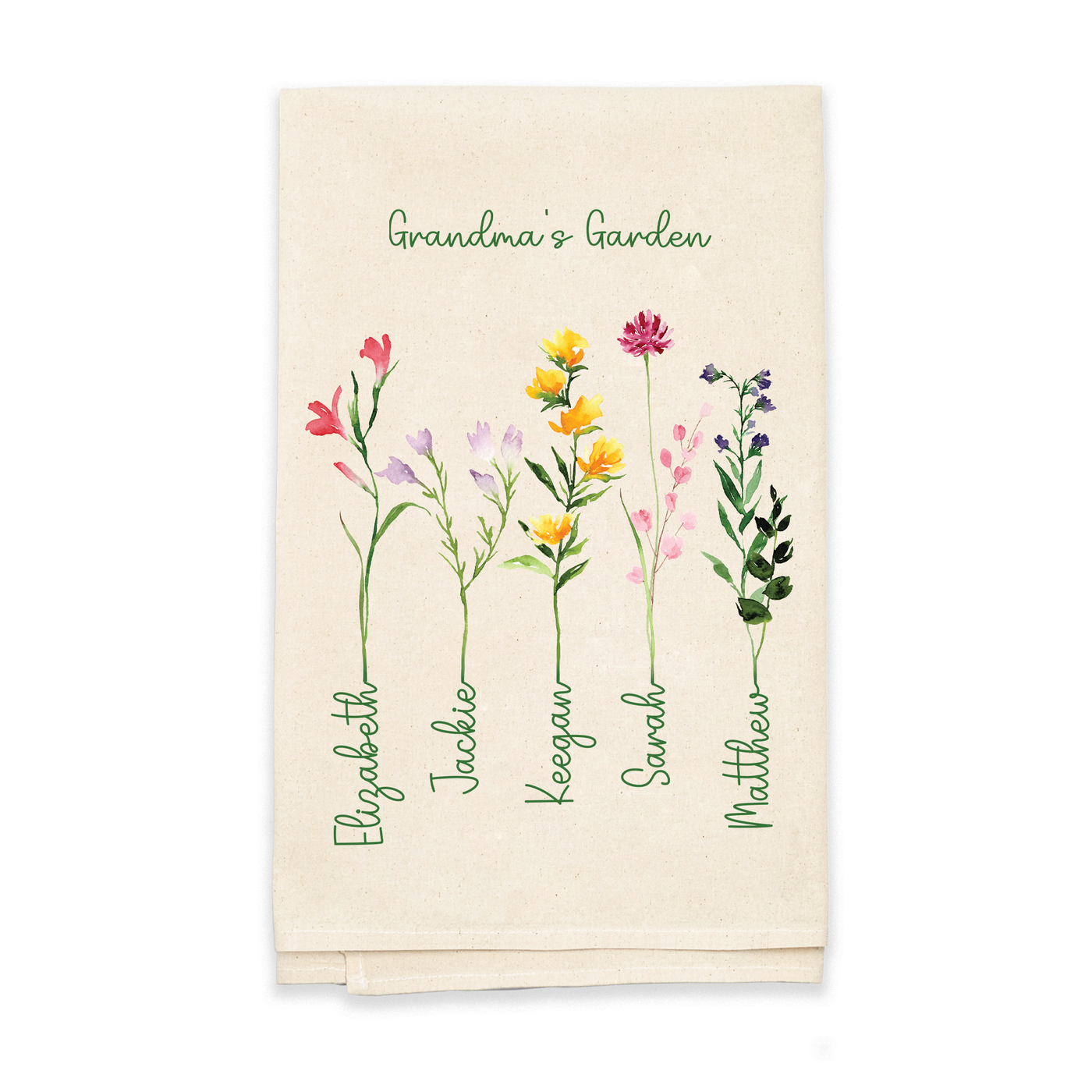 Custom Family Names Flower Tea Towel - Natural