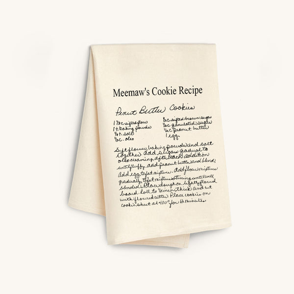 Natural custom family recipe towel. Turn handwritten and type written recipes into custom gifts. The Printed Gift
