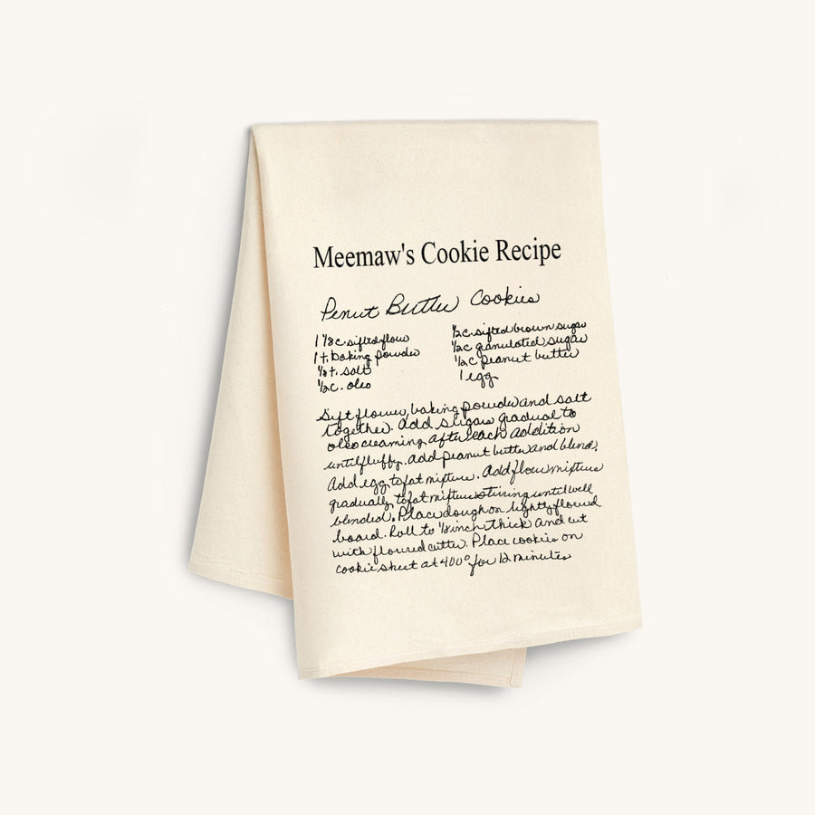 Natural custom family recipe towel. Turn handwritten and type written recipes into custom gifts. The Printed Gift