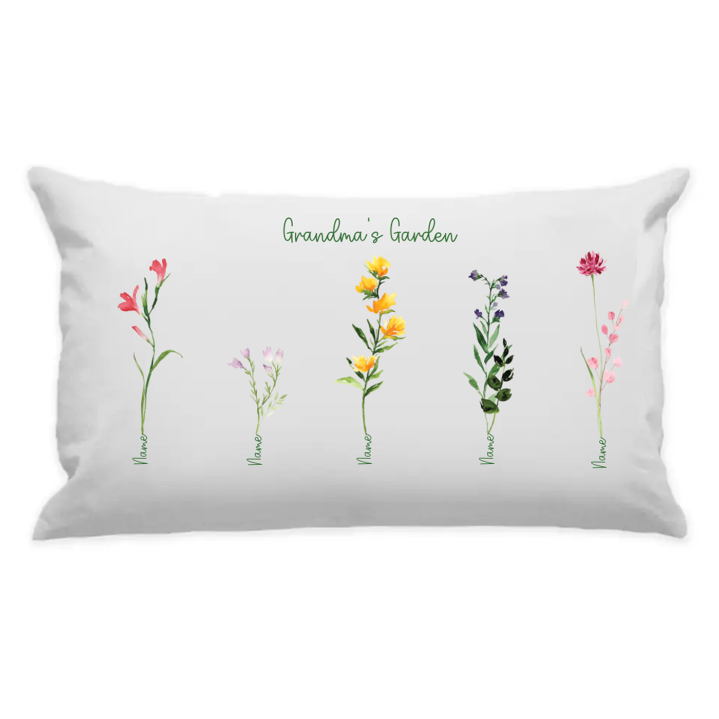 Custom Family Names Flower Lumbar Pillow - White Canvas