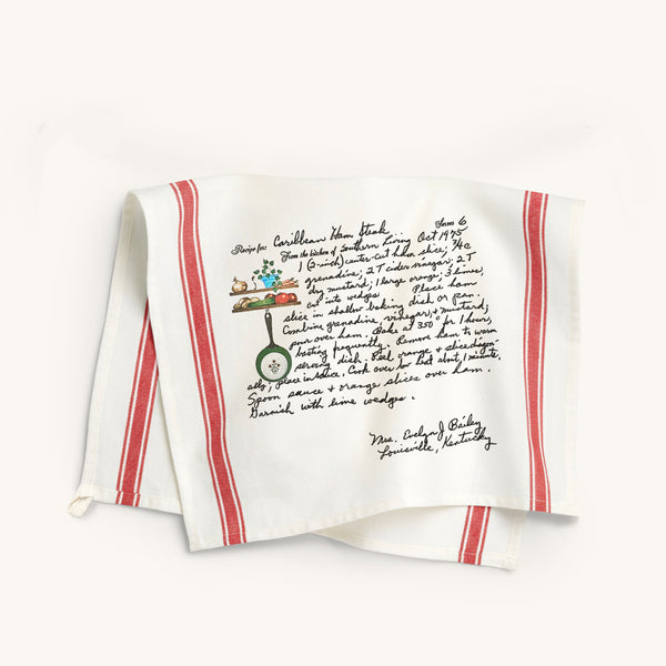 Family recipe red striped kitchen towel. The Printed Gift