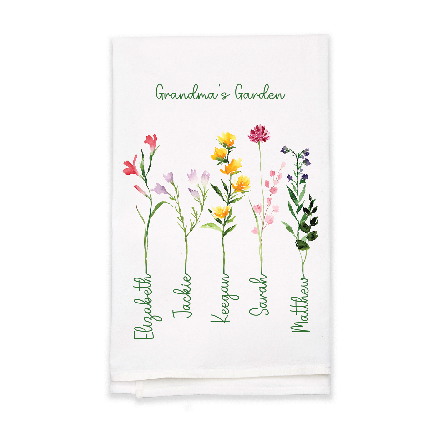 Custom Family Names Flower Tea Towel - White
