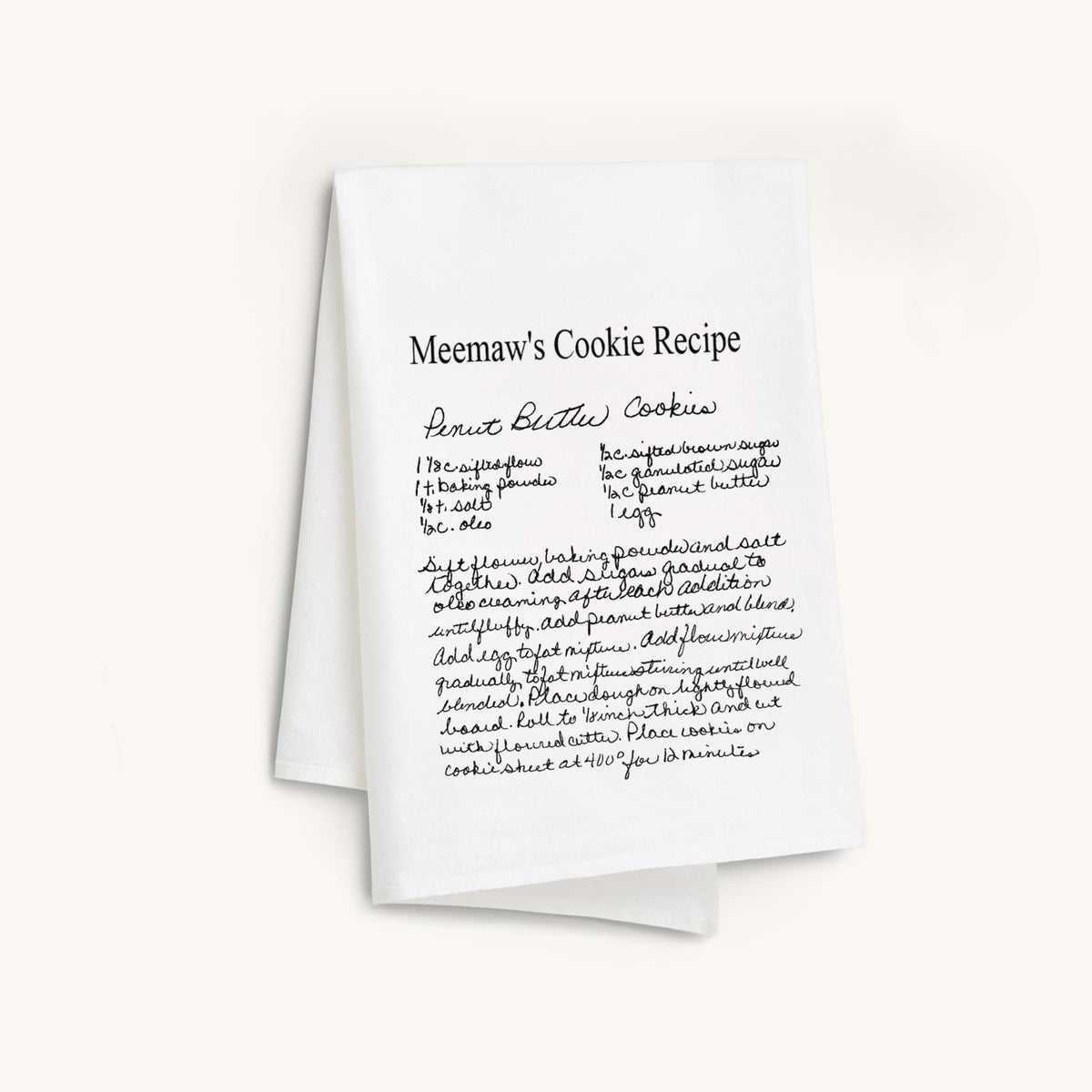 White family recipe custom tea towel. Turn handwritten and typewritten family recipes into custom print. 