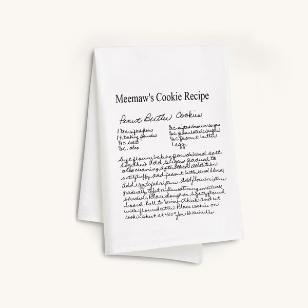 White family recipe custom tea towel. Turn handwritten and typewritten family recipes into custom print. 
