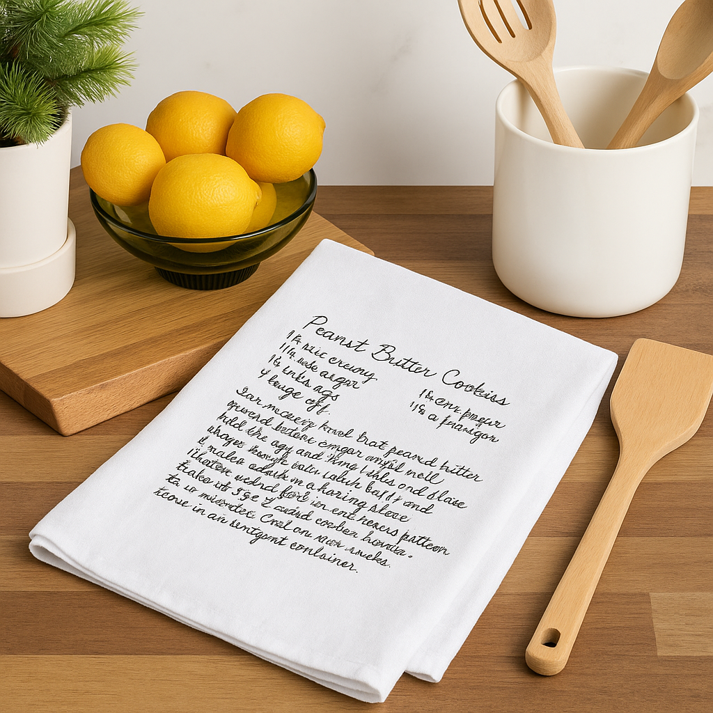 White cotton custom family recipe tea towel