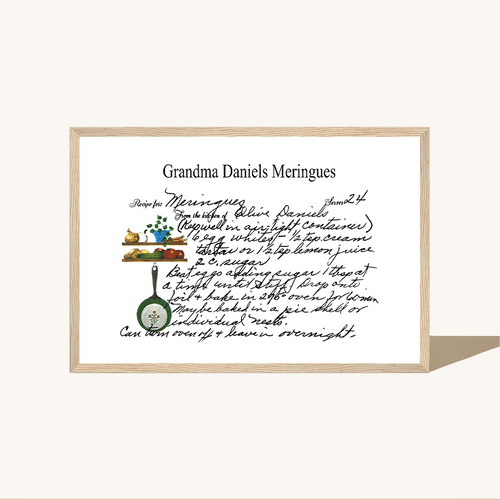framed custom family recipe print in a wooden frame. The Printed Gift