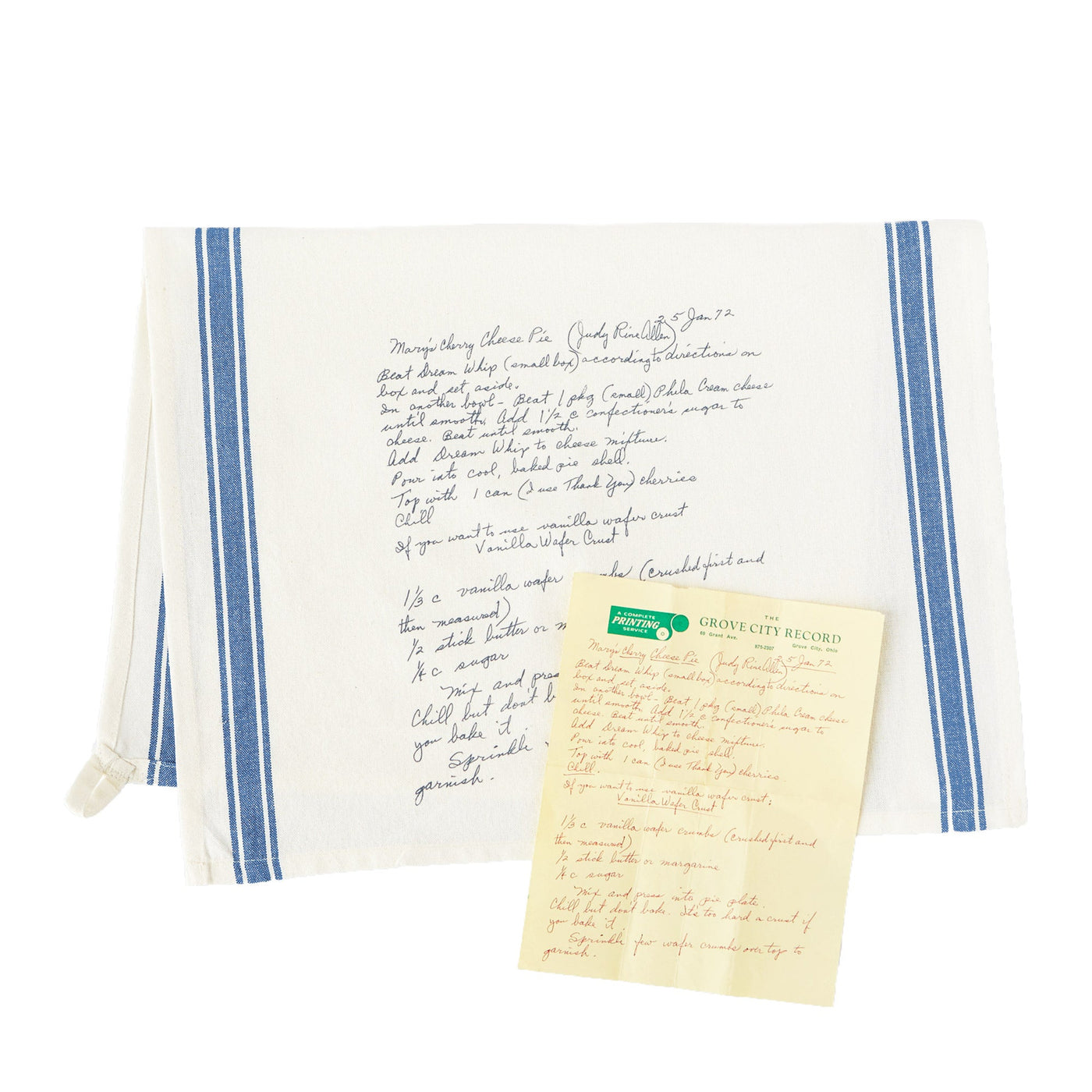 Blue Striped Custom Family Recipe Kitchen Towel - The Printed Gift
