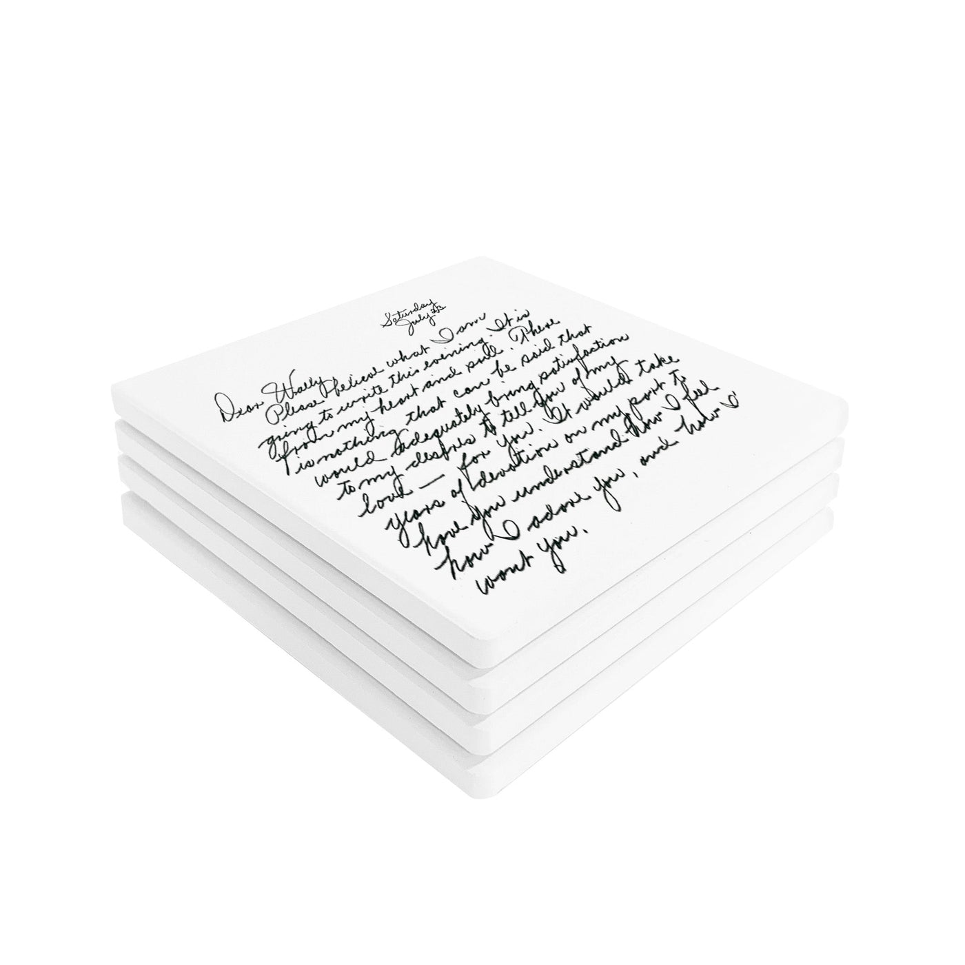 Custom Handwritten Letter Square Ceramic Coaster Set - The Printed Gift