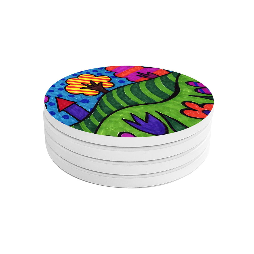 Custom Kid's Artwork Round Ceramic Coaster Set - The Printed Gift