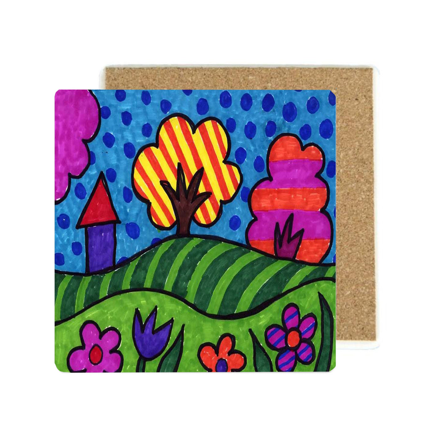 Custom Kid's Artwork Square Ceramic Coaster Set - The Printed Gift