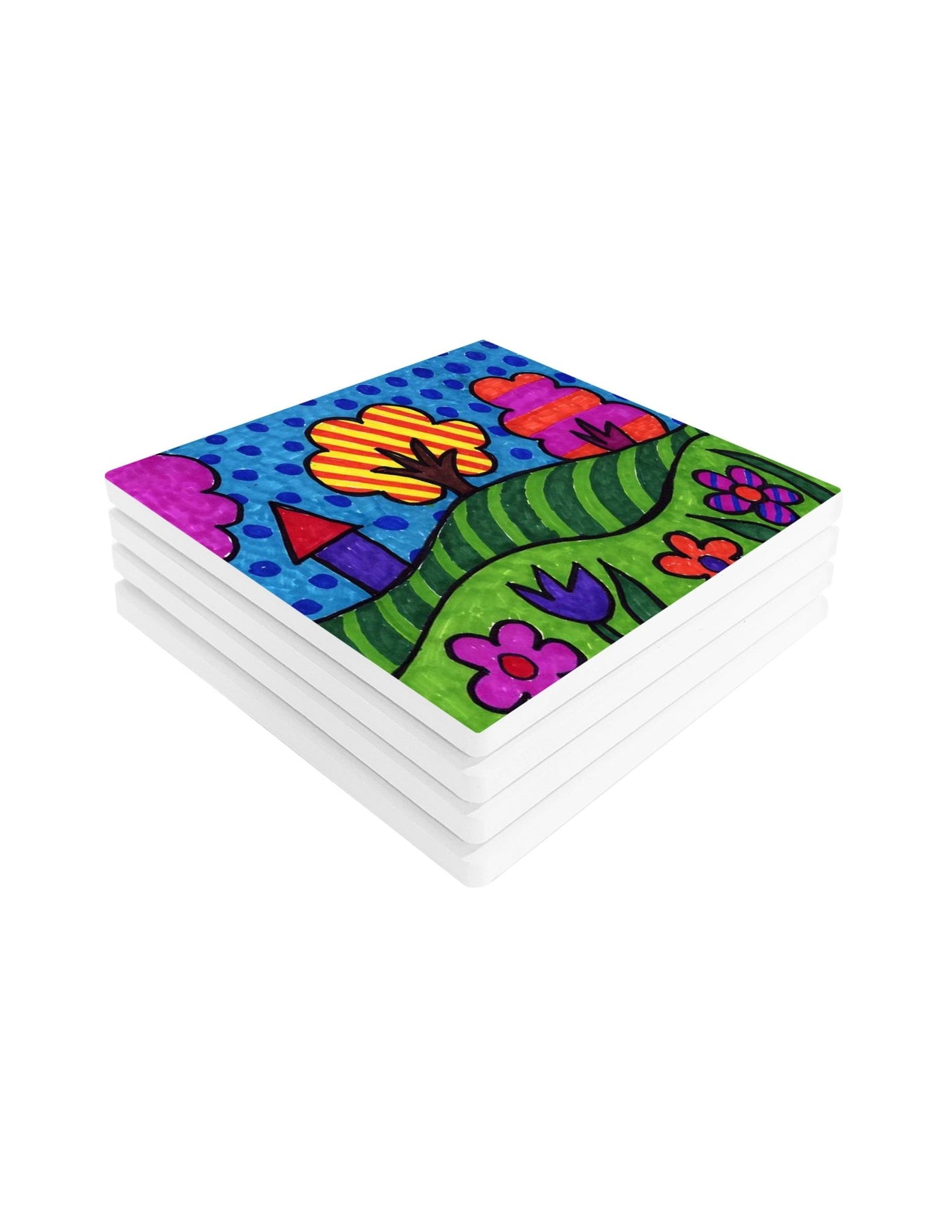 Custom Kid's Artwork Square Ceramic Coaster Set - The Printed Gift