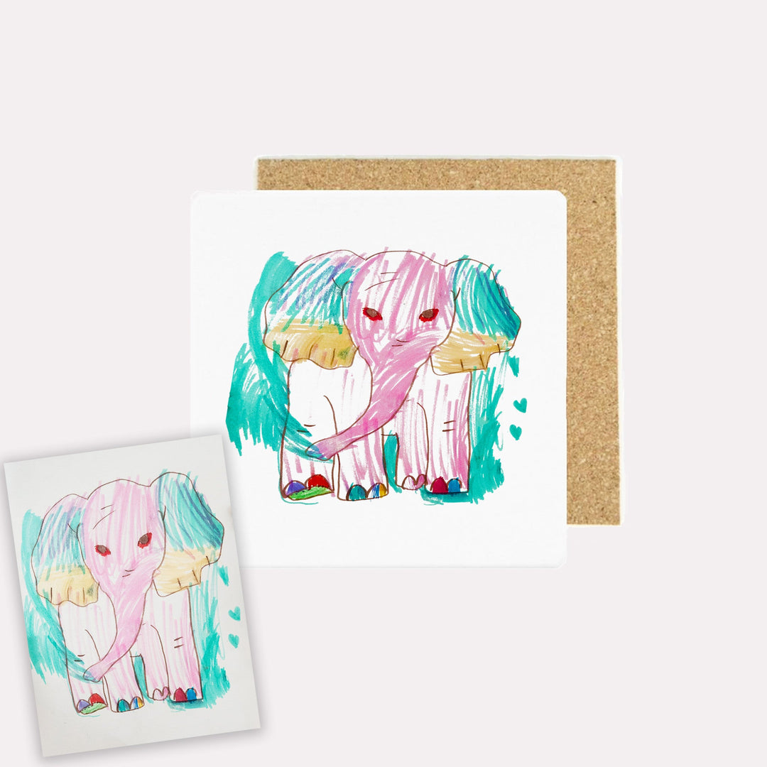 Custom Kid's Artwork Square Ceramic Coaster Set - The Printed Gift