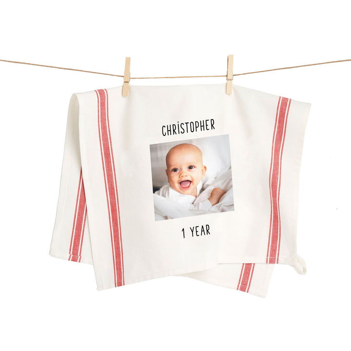 Custom Photo Vintage Blue Stripe Towel - The Printed Gift