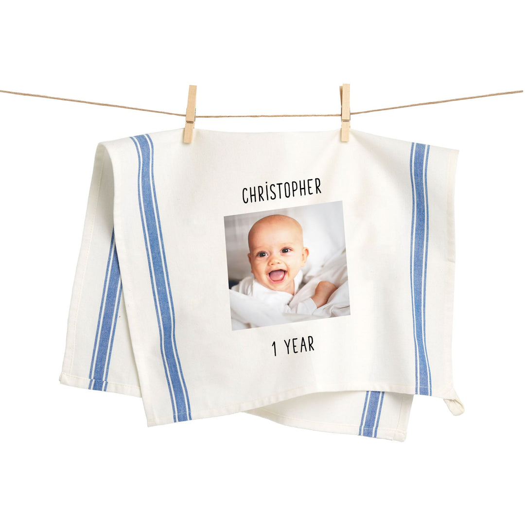 Custom Photo Vintage Blue Stripe Towel - The Printed Gift
