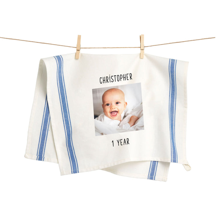 Custom Photo Vintage Blue Stripe Towel - The Printed Gift