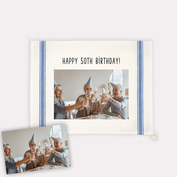 Custom Photo Vintage Blue Stripe Towel - The Printed Gift