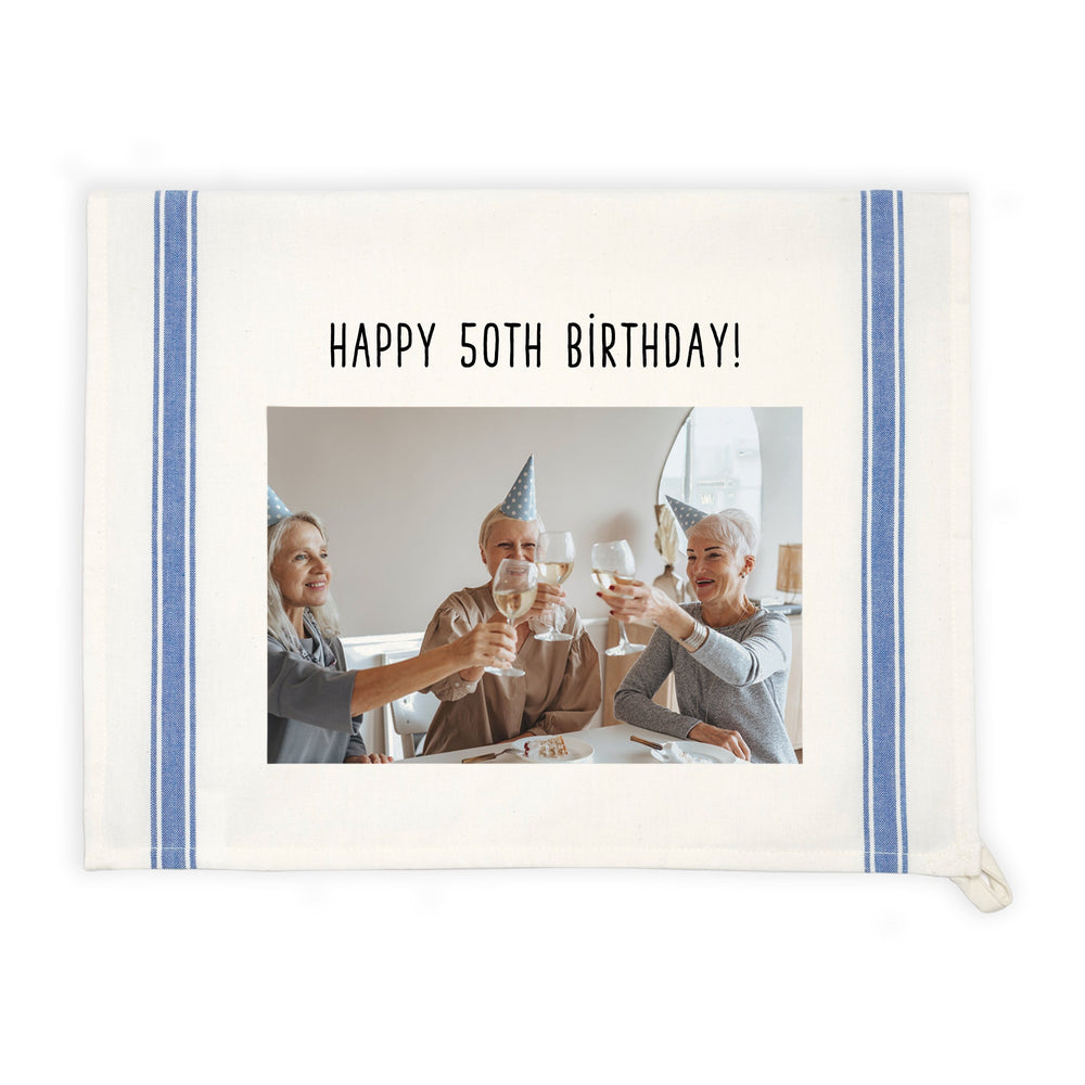 Custom Photo Vintage Blue Stripe Towel - The Printed Gift