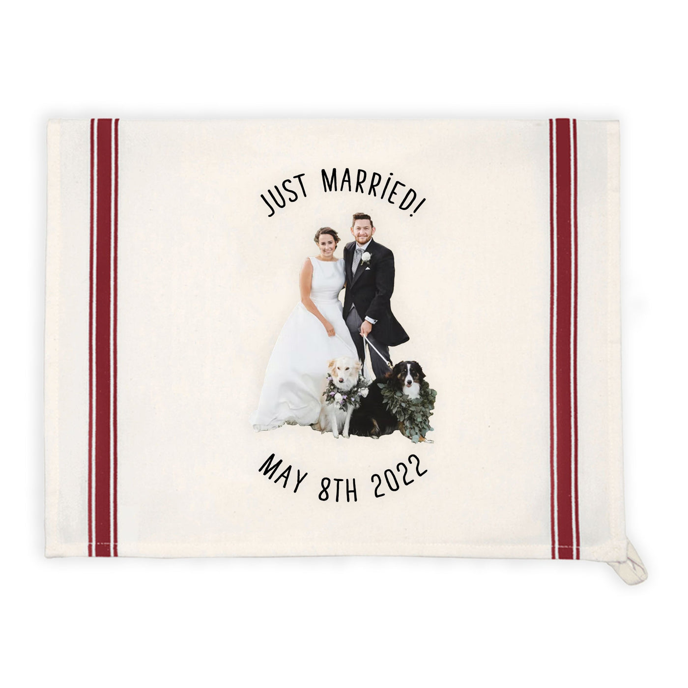 Custom Photo Vintage Maroon Stripe Kitchen Towel (Background Removed) - The Printed Gift