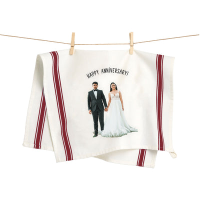 Custom Photo Vintage Maroon Stripe Kitchen Towel (Background Removed) - The Printed Gift