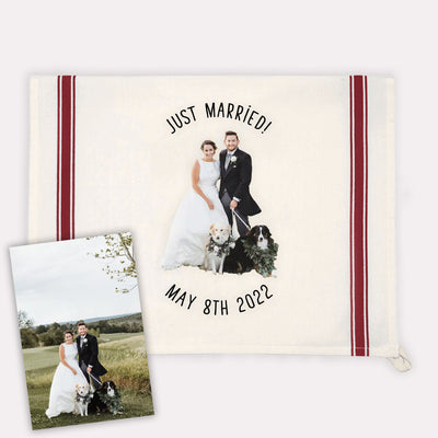 Custom Photo Vintage Maroon Stripe Kitchen Towel (Background Removed) - The Printed Gift