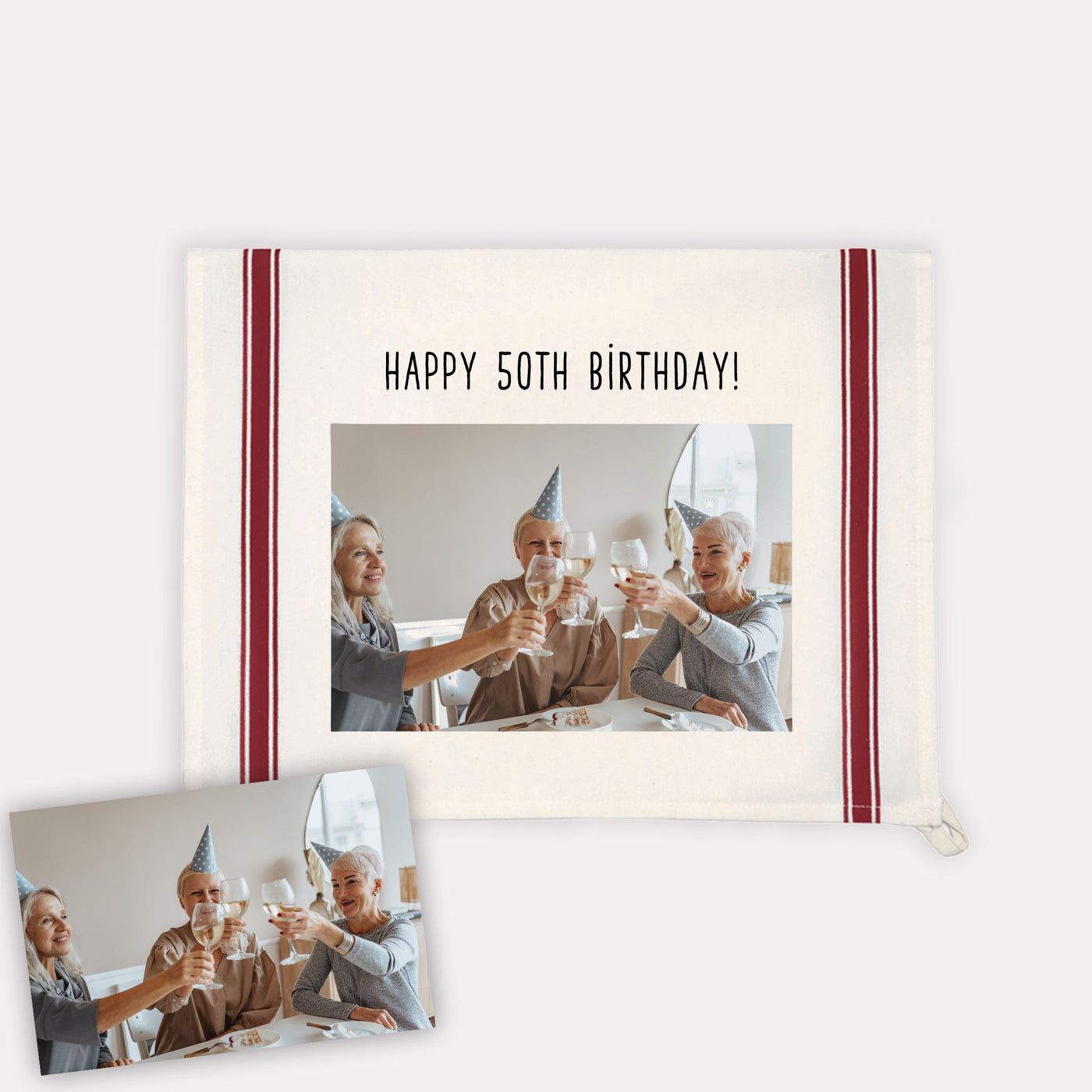 Custom Photo Vintage Maroon Stripe Towel - The Printed Gift