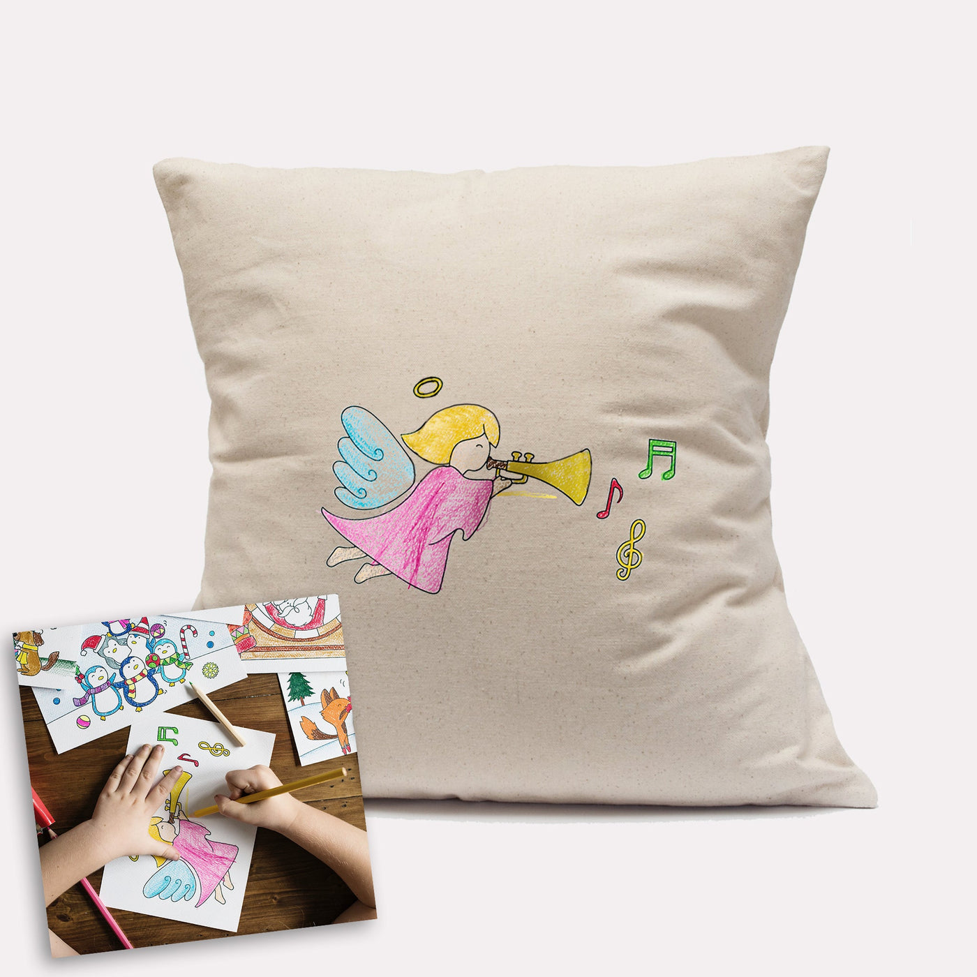 Natural Canvas Custom Kid's Artwork Decorative Pillow - The Printed Gift