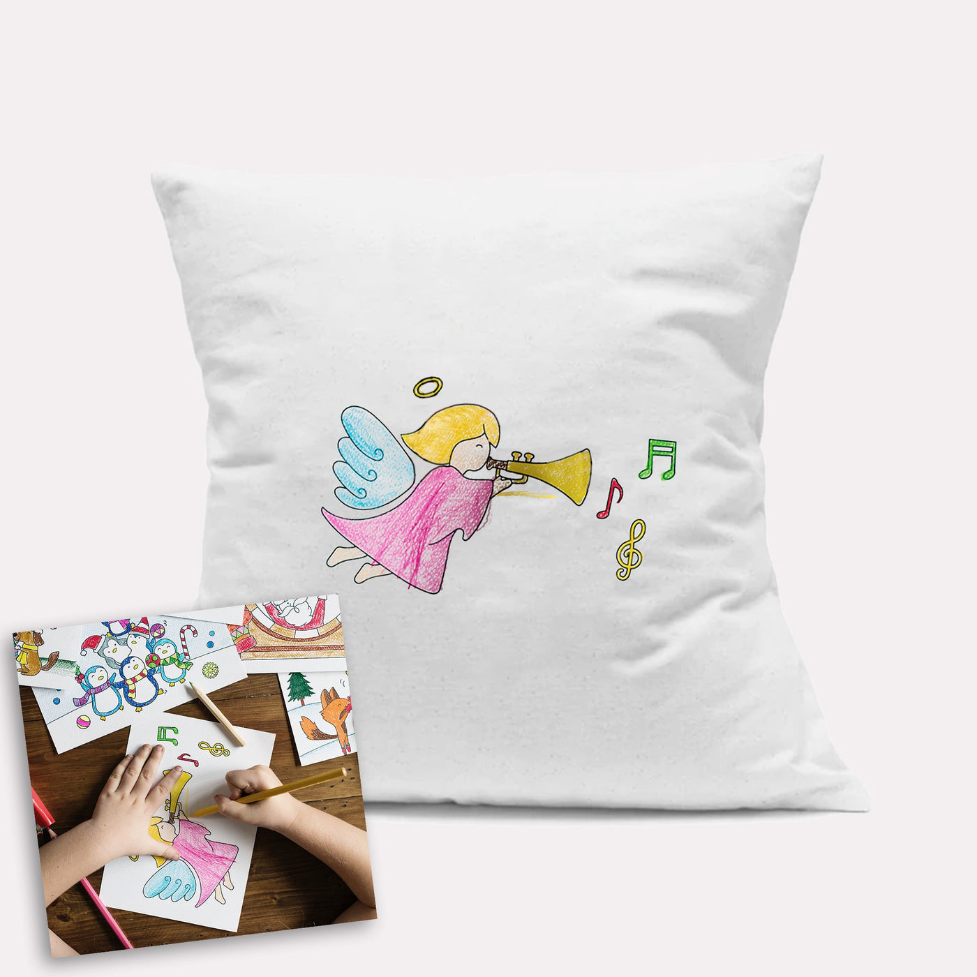 White Canvas Custom Kid's Artwork Decorative Pillow - The Printed Gift